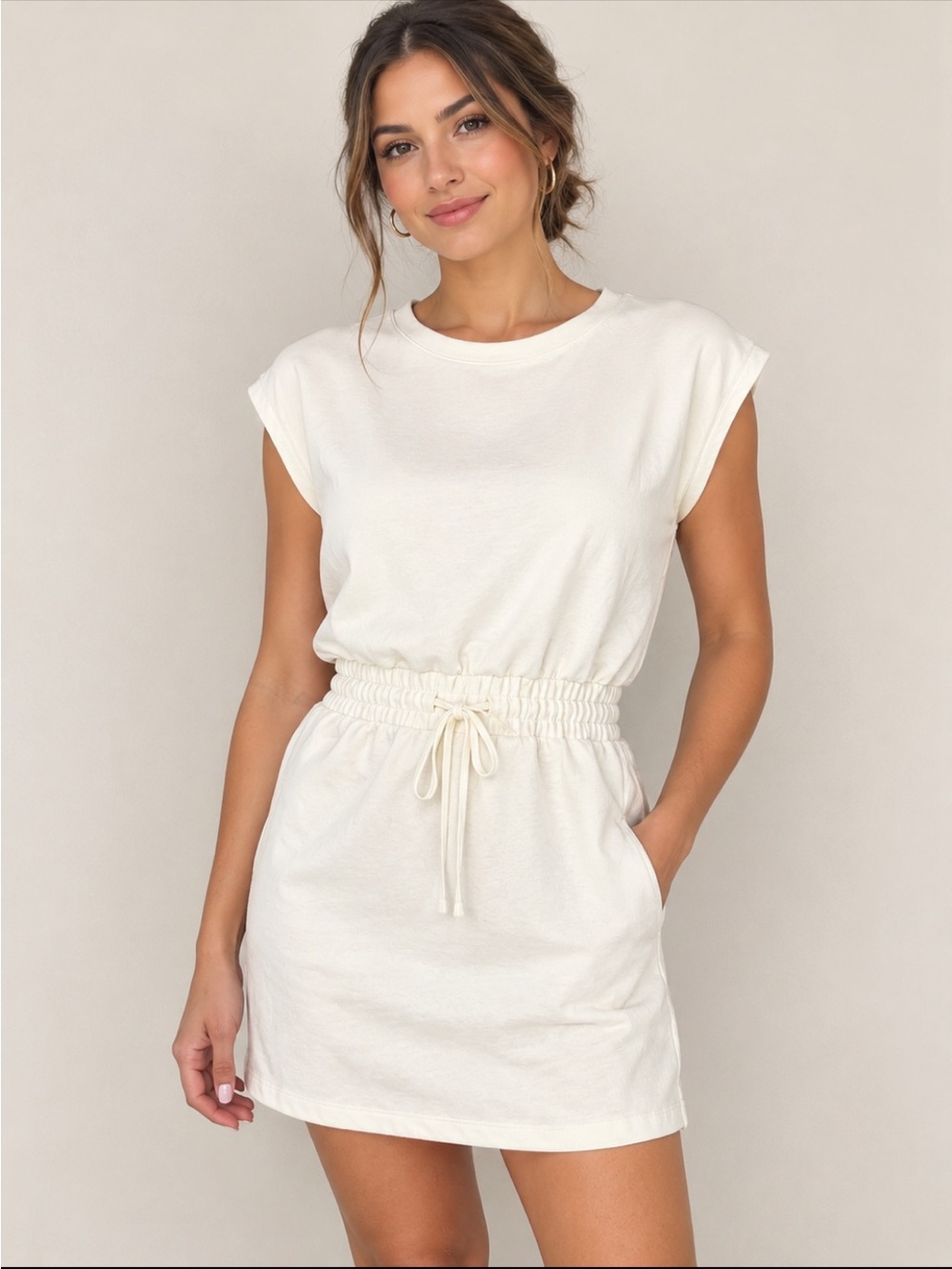 all in motion Cream Drawstring Waist Swim Coverup Dress